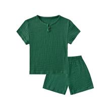 0-6Y Boys Girls Clothing Sets Summer Solid Cotton Linen T-sh