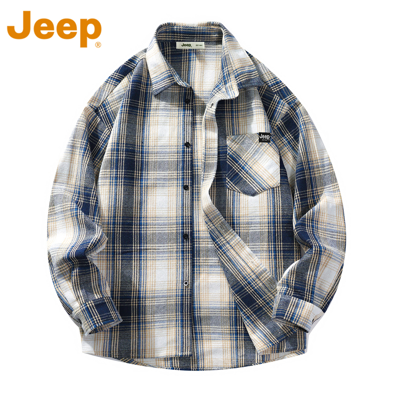 Jeep Jeep American-Style Long-Sleeved Shirt for Men 2026 Autum New Design Plaid Loose Shirt Jacket for Men