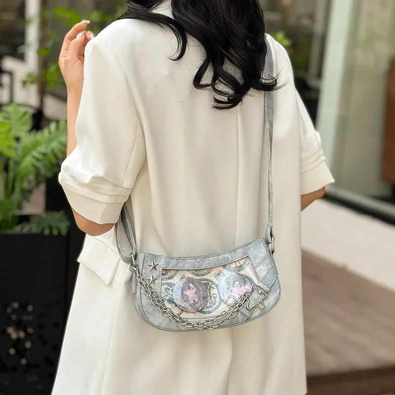 Millennial Girl Laser Transparent Small Doll Bag New Summer Crossbody Bag Single Shoulder Underarm Bag Cartoon Small Square Bag