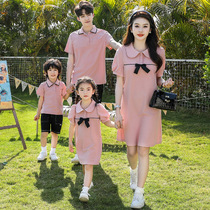 Internet celebrity parent-child clothing new summer short-sleeved Korean style mother-daughter dress mother-child clothing family clothing for a family of three