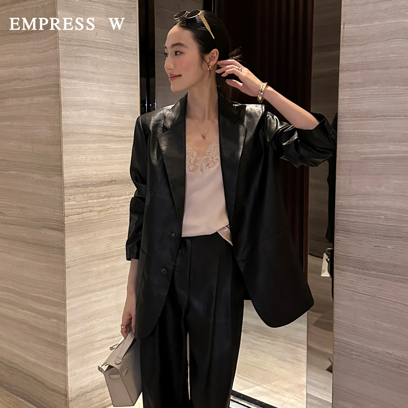 Empress Intangible Cultural Heritage 100% Mulberry Silk Xiangyunsha Lapel Single-Breasted Suit + Wide-Leg Trousers