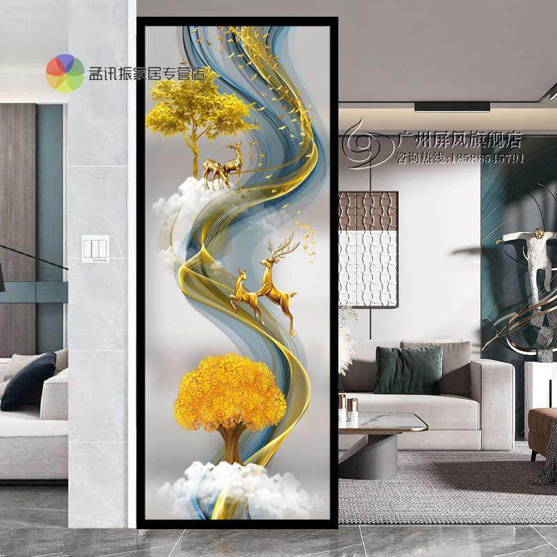 2021 new set to make Nordic art tempered glass screen Small family type Xuanguan partition with aluminum alloy border deer-Taobao