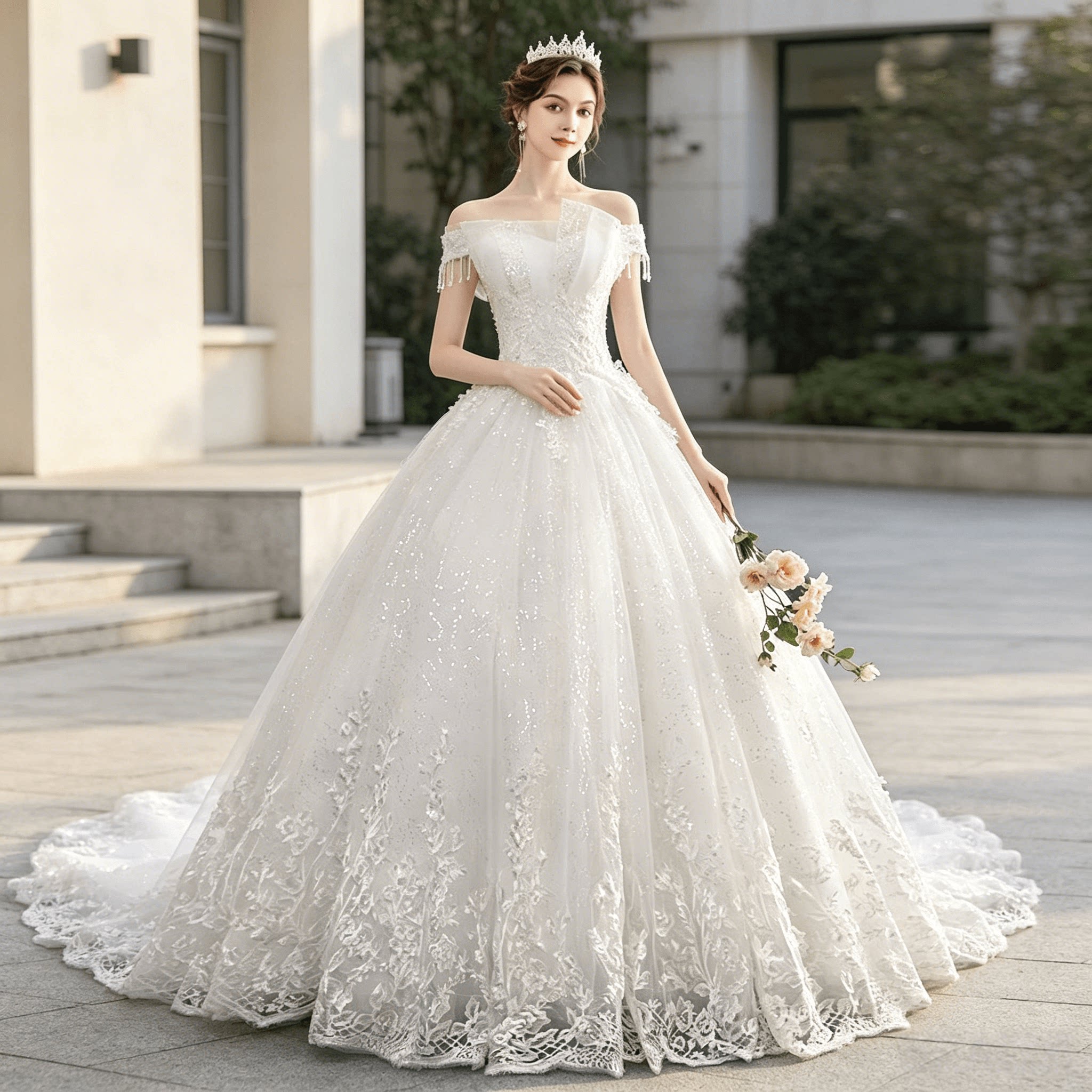 Главное свадебное платье 2026 new bride forest простое, тонкое, на одно плечо, французское, мечта о звездном небе, супер фея Ци Ди, легкая вуаль