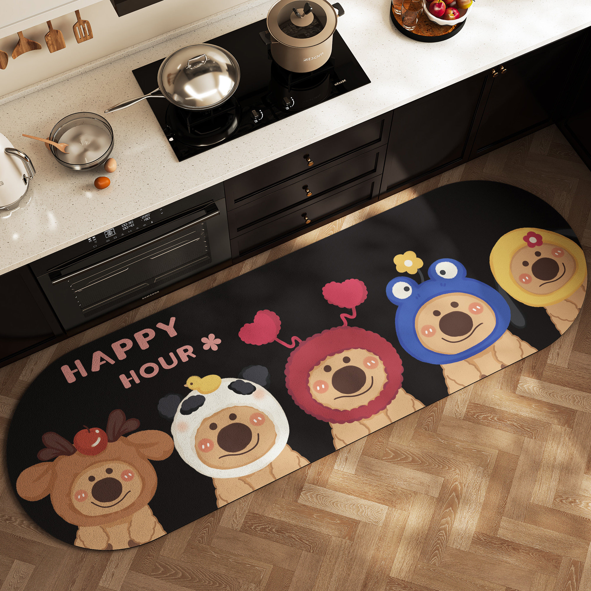 Cartoon trendy and cool diatom mud floor mats, water-absorbent and non-slip, kitchen-specific anti-oil and anti-slip foot mats, waterproof and wash-free carpets