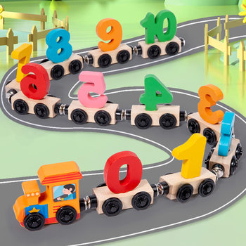 Wooden Children's Educational Magnetic Number Train Toy with Magnetic Puzzle Car for Early Education and Enlightenment