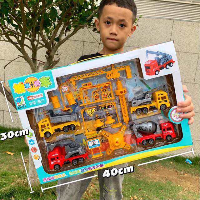 Pull-Back Inertia Engineering Vehicle Gift Box Set Excavator Fire Truck Set Boys' Car Toys Street Stall
