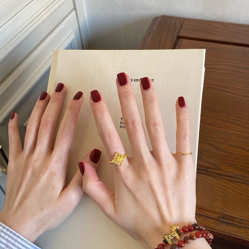 Handmade New Year Wearable Nails, Cherry Red Short Style, Brightening Nail Patches, Daily Simple Solid Color Fake Nails Handmade New Year Wearable Nails, Cherry Red Short Style, Brightening Nail Patches, Daily Simple Solid Color Fake Nails