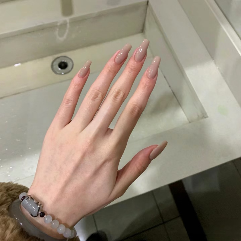Nude Solid Color Handmade Wearable Nails, Medium-Length, High-End, Elegant Milk Tea Nail Art Patches, Finished Fake Nails, Removable Nude Solid Color Handmade Wearable Nails, Medium-Length, High-End, Elegant Milk Tea Nail Art Patches, Finished Fake Nails, Removable