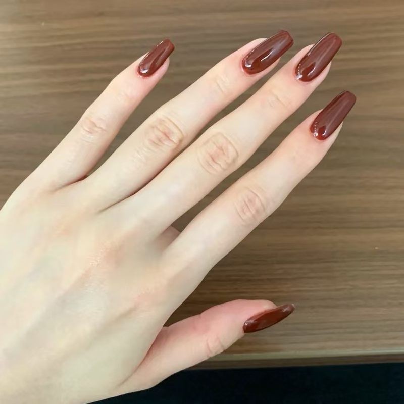 Xiaohongshu's Popular Handmade Autumn and Winter Red-Brown Manicure Wearable Nails 2026 New Year Style Whitening Solid Color Nail Patches Xiaohongshu's Popular Handmade Autumn and Winter Red-Brown Manicure Wearable Nails 2026 New Year Style Whitening Solid Color Nail Patches