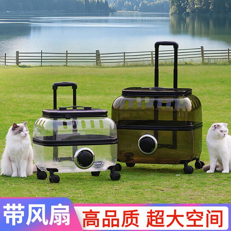Pet Trolley Box, Transparent Cat Suitcase, Large Capacity Cat Travel Cart, Portable Space Capsule for Two Cats or Multiple Cats