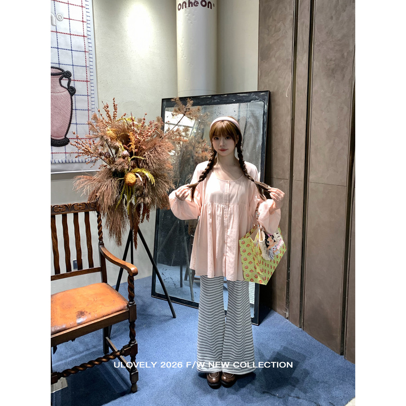 Ulovely Slightly Chubby mm's "Soft and Cute Little Cake-Like Dress with Cloud-Like Doll Sleeves, Korean-Style Casual Dress + Striped Pants Ulovely Slightly Chubby mm's "Soft and Cute Little Cake-Like Dress with Cloud-Like Doll Sleeves, Korean-Style Casual Dress + Striped Pants