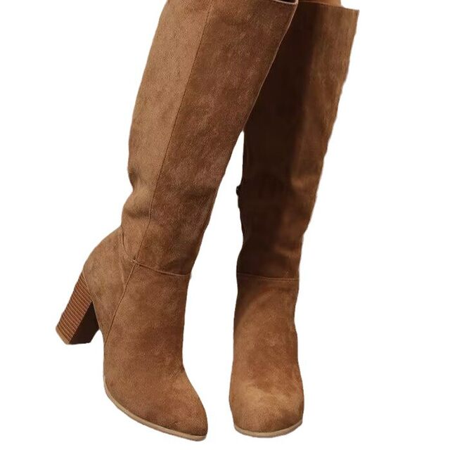 Genuine Leather Women's Boots 2025 New Autumn Boots Women's Suede High Boots Long Boots Thick Heel Women's Shoes Long Boots