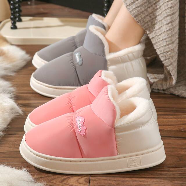 Winter Cotton Shoes for Home and Outdoor Use, Unisex, with Added Fleece and Thickened Waterproof Anti-Slip Soft Soles, Closed Heel, High-Top Warm Shoes for Couples