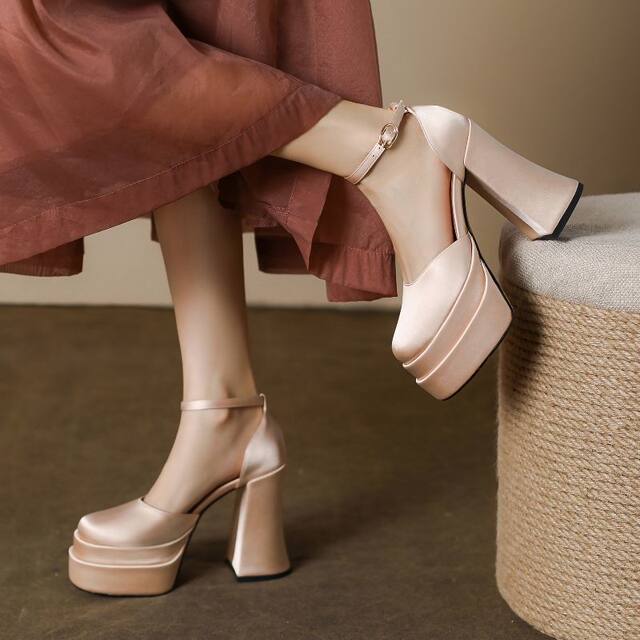 12cm Wedding Shoes, Wedding Dress Essential, Petite-Friendly, Chunky Heel, Platform Sole, Mary Jane High Heels, Fall 2024