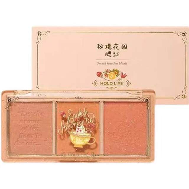 In stock HOLD LIVE three-color blush eye shadow palette dry rose holdlive contouring highlight blush blue and purple
