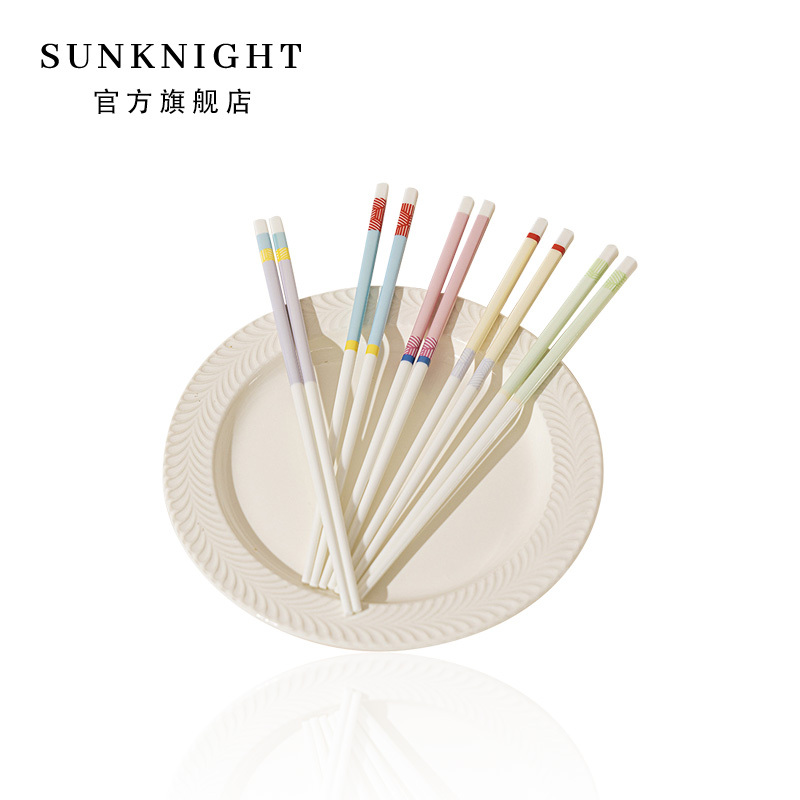 Sunknight.Records. Simple and Bright Fashion Color-Blocked Ceramic Chopsticks for Home Use, Small Fresh Style Gift Box Set