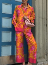 2023 Spring New Loose Vintage Printed Pajamas Set Loungewear
