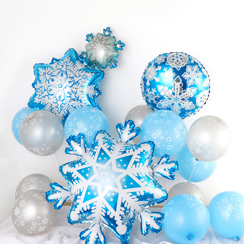 Large Snowflake Aluminum Foil Balloons Christmas Snowflake Mini Snowflake Latex Hotel Christmas Window Decoration