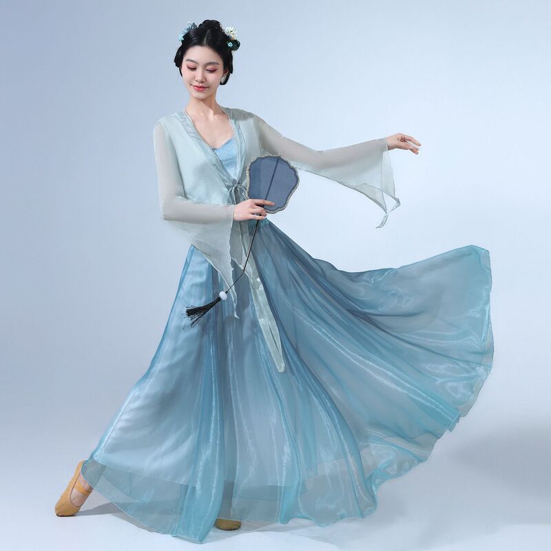 New Fairy-Like Blue Gradient Classical Dance Costume, Three-Piece Set with Sea Foam Beads, Flowing Gauze Skirt Dance Performance Costume New Fairy-Like Blue Gradient Classical Dance Costume, Three-Piece Set with Sea Foam Beads, Flowing Gauze Skirt Dance Performance Costume