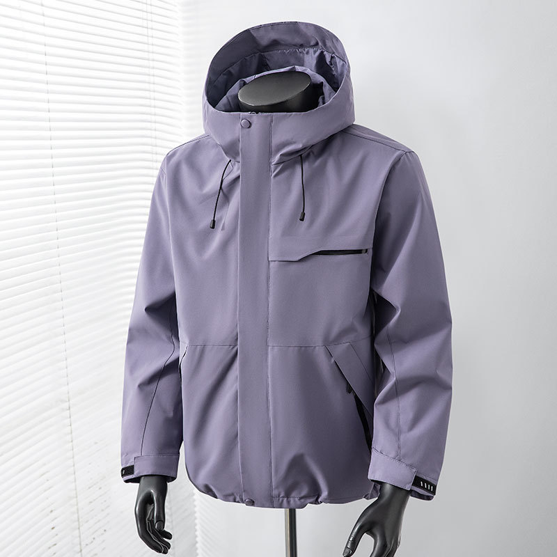 Bird's Nest Style Outdoor Purple Softshell Jacket, Unisex Hooded Waterproof Jacket for Spring, Autumn, and Winter