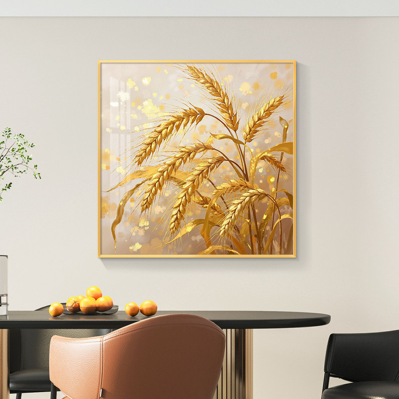 Light Luxury Restaurant Decorative Painting, Dining Room Background Wall Hanging Painting, Simple Modern High-End Feel, Spray-Painted Oil Painting of Wheat Ears