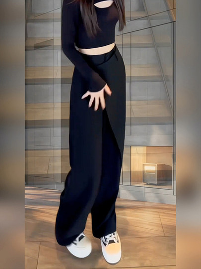 Black Suit-Style Casual Pants for Women, New Summer Pants, Plus Size, High-Waisted, Slimming, Slightly Chubby, Loose Fit, Straight-Leg Pants