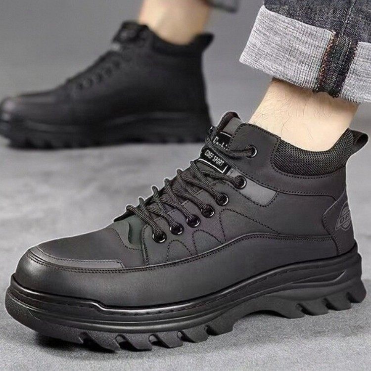 Paul Daflyn Men's Winter Fleece-Lined Warm Snow Boots, Non-Slip Thick-Soled Casual Cotton Boots, Leather Casual Men's Shoes