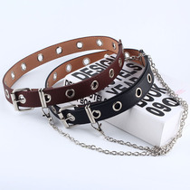 Japanese FC punk style belt Korean style jeans fashion hanging chain decorative trouser belt eyelet belt