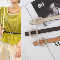 Japanese FC pebbled first-layer cowhide womens belt inlaid with pearls and rhinestones womens casual pants and jeans two small styles