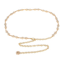 Japan FC flower inlaid rhinestone decorative belt womens thin metal waist chain dress waist accessories skirt chain