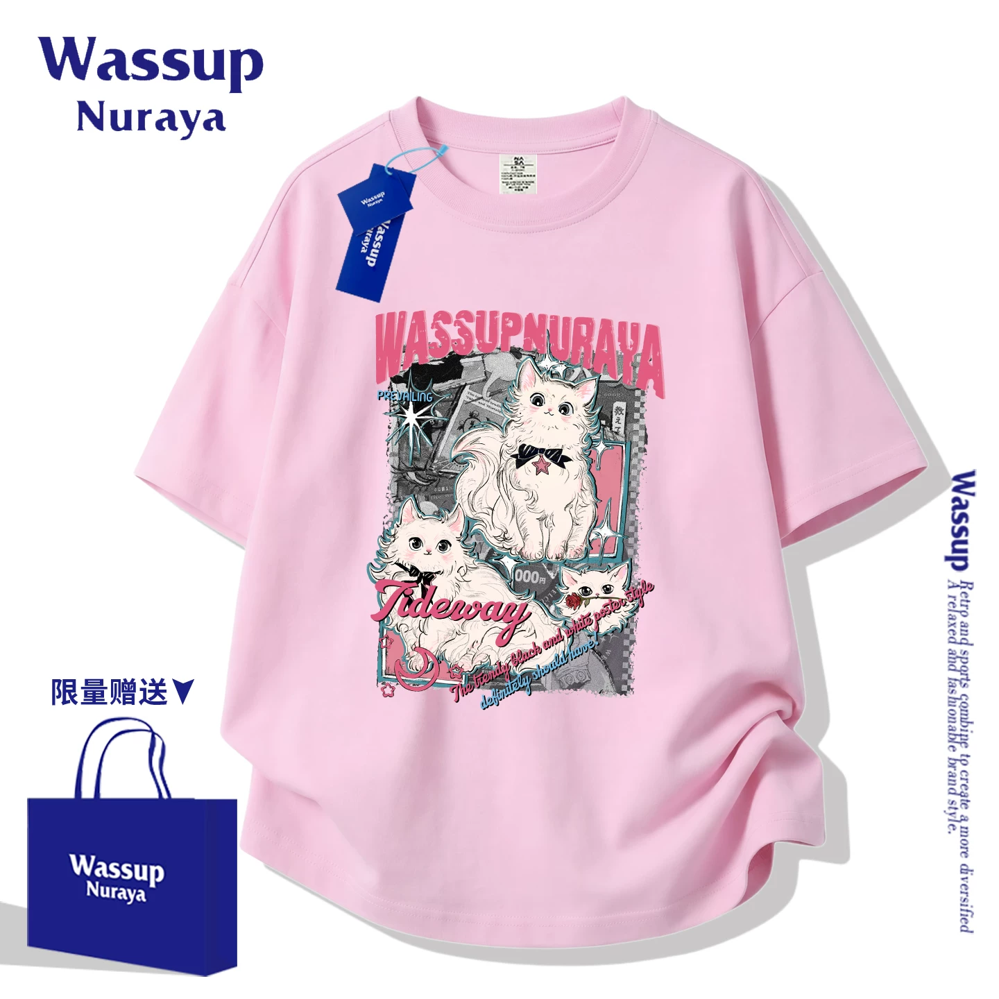 Футболка с коротким рукавом из хлопка цвета фуксия, oversize