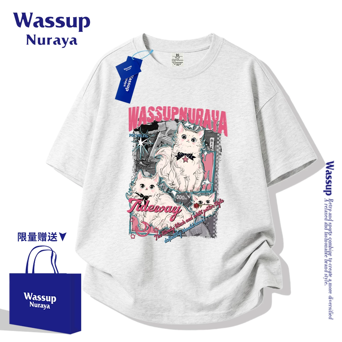 Футболка с коротким рукавом из хлопка цвета фуксия, oversize