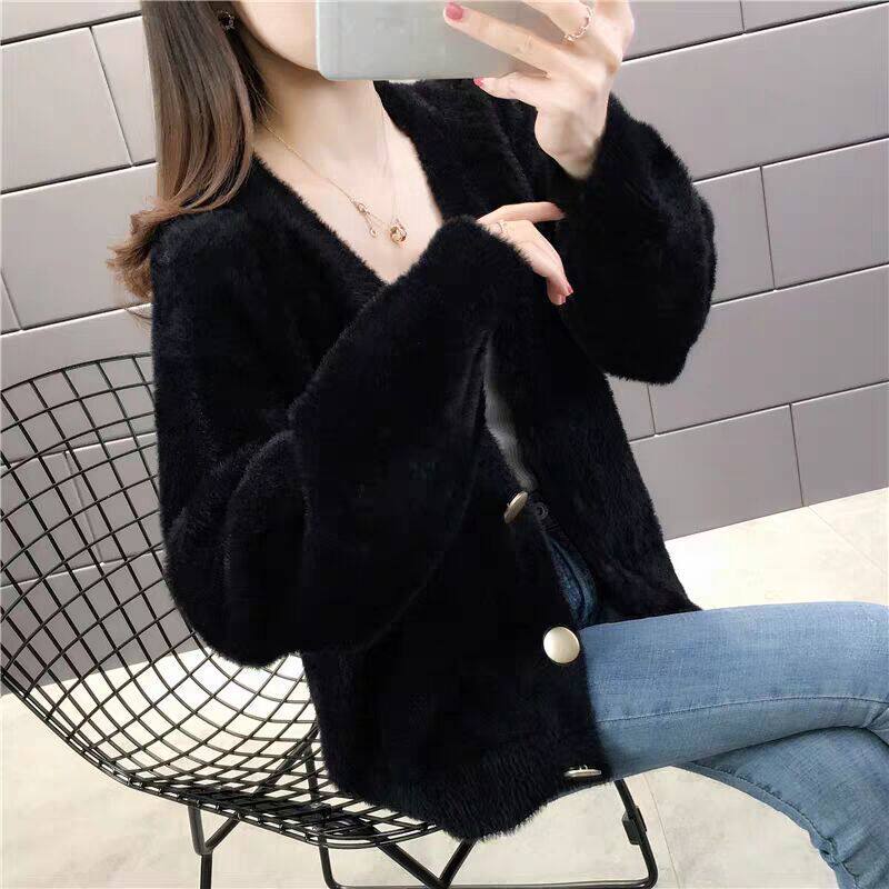 Thickened Spring Autumn New Korean Version Outside Wearing Knit Cardiovert Jacket Sweater Woman Short Loose Outside Hitch-Taobao