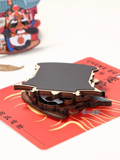 正版成都熊猫基地网红花花冰箱贴周边花式变脸木质多层可动磁性贴