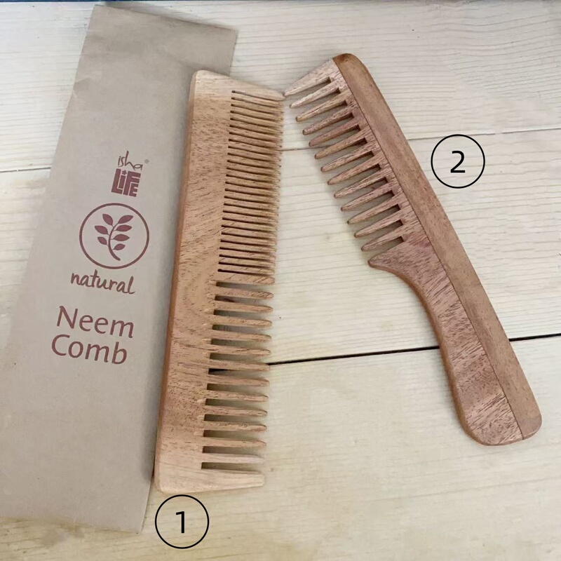 Indian Isha Handcrafted Neem Wood Comb (with Wide Teeth)