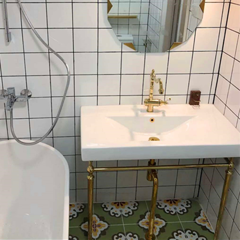 Butterfly pottery bathroom pure copper bracket basin three-hole faucet basin European and American style retro style surface can be customized