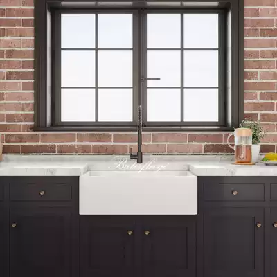 蝶陶美式前置半嵌入水槽开放厨房高温耐火土洗菜碗farmhousesink