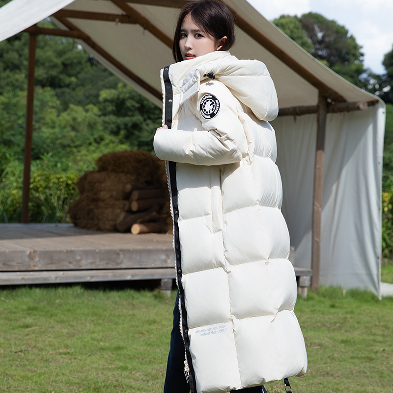 Northeast Women's Mid-Length down Jacket Winter 2026 New Over-The-Knee White Duck down Hooded Ultra-Thick Black Coat Women's Winter Clothing