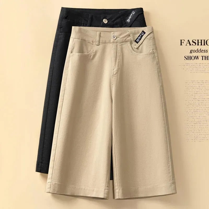 2026 New Fashion Casual Pants for Women, Summer High-Waisted Loose Straight-Leg Pants, Pure Cotton Fabric, Six-Point or Seven-Point Wide-Leg Mid-Length Pants