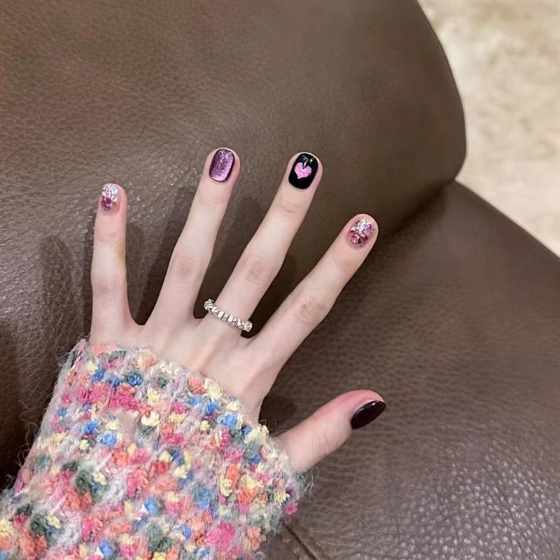 Heart-Shaped Cat Eye Handmade Wearable Nails with Glitter Nail Patches, Short Fake Nails, Popular on Xiaohongshu, Removable Heart-Shaped Cat Eye Handmade Wearable Nails with Glitter Nail Patches, Short Fake Nails, Popular on Xiaohongshu, Removable