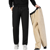 Jeanswest 2023 new winter cotton pants mens plus velvet thickened trendy brand large size sports straight thermal sweatpants mens clothing