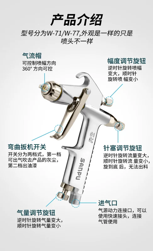 Sanpu R-2 khí nén nhỏ sửa chữa súng phun xúc tác quang formaldehyde sửa chữa đồ nội thất K3 súng phun đường kính nhỏ súng phun