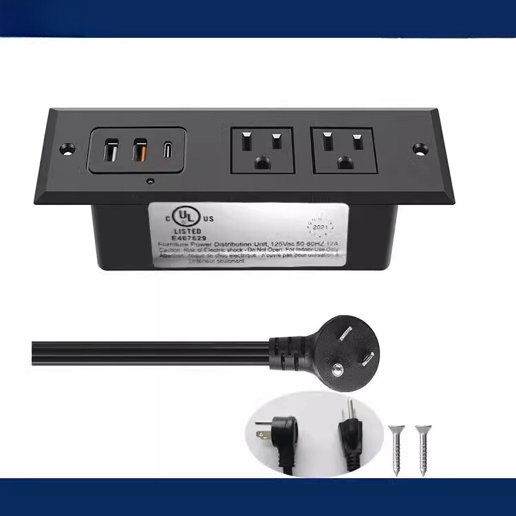 American Standard Power Strip Type-C Concealed Embedded Office Socket Desktop Furniture American Usb-A Three-Hole Power Strip