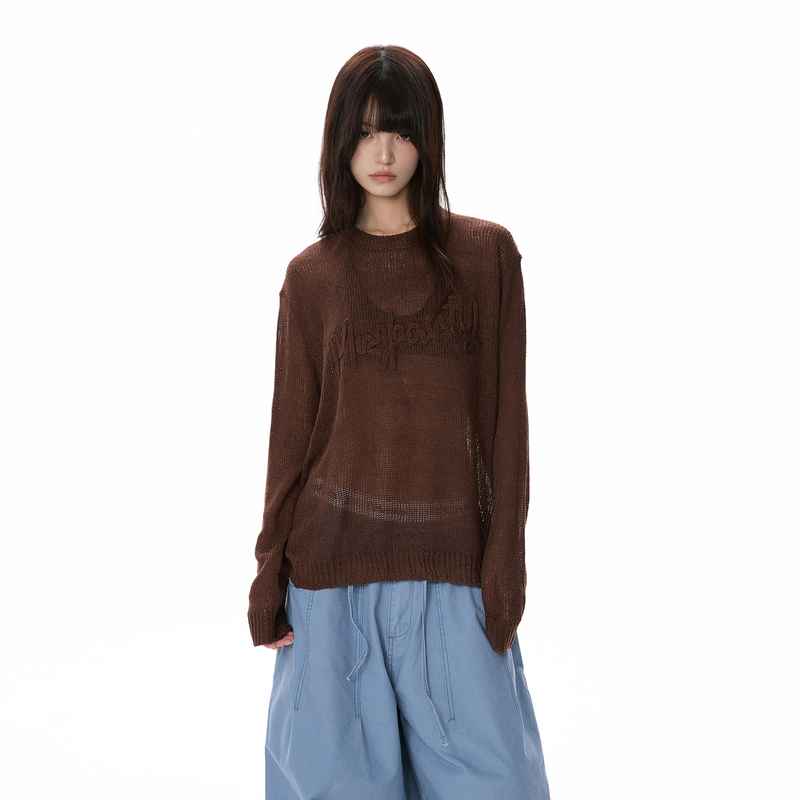 Vatty Retro Korean Style Lazy Hollow-Out Semi-Sheer Knit Sweater Loose Slimming Casual Long-Sleeve Blouse Top Vatty Retro Korean Style Lazy Hollow-Out Semi-Sheer Knit Sweater Loose Slimming Casual Long-Sleeve Blouse Top