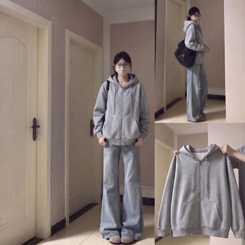 Gray Cardigan Sweatshirt Jacket for Women, Thin Autumn Style, 2026 New Model, Loose Korean Style, Unique Relaxed Feel, Zip-Up Top