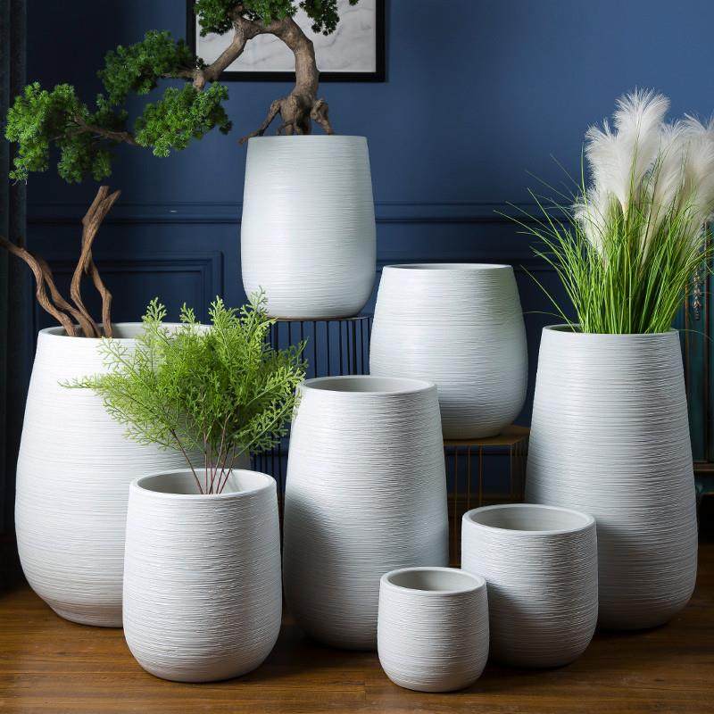 Nordic Minimalist Ceramic Flowerpots Modern Style Floor Large Circular Large Basin Living-room Green Plant Decorations Pendulum-Taobao