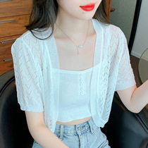 Summer new style ice silk outer matching skirt shawl womens short-sleeved ultra-thin short cardigan small waistcoat knitted anti-tank jacket