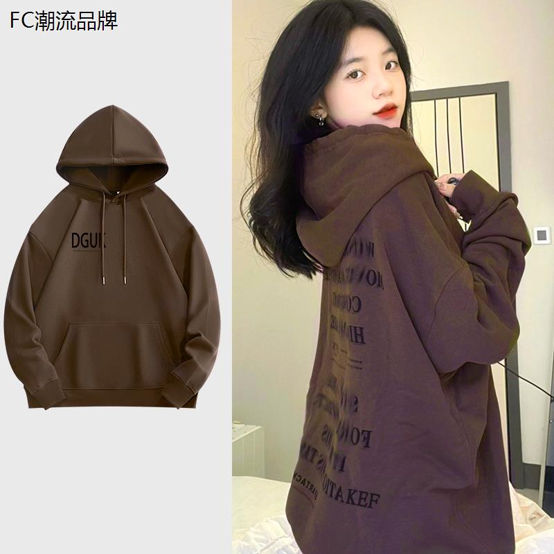 Student-era brown Lianhood clothing autumn and winter American retro design Relaxed 100 lap clothes Chaowei coat-Taobao