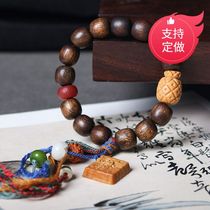 Green Qinan Agarwood Bracelet Wenwan Sandalwood Carved Pineapple Spongebob Accessories Jewelry Bracelet Wholesale Womens Model