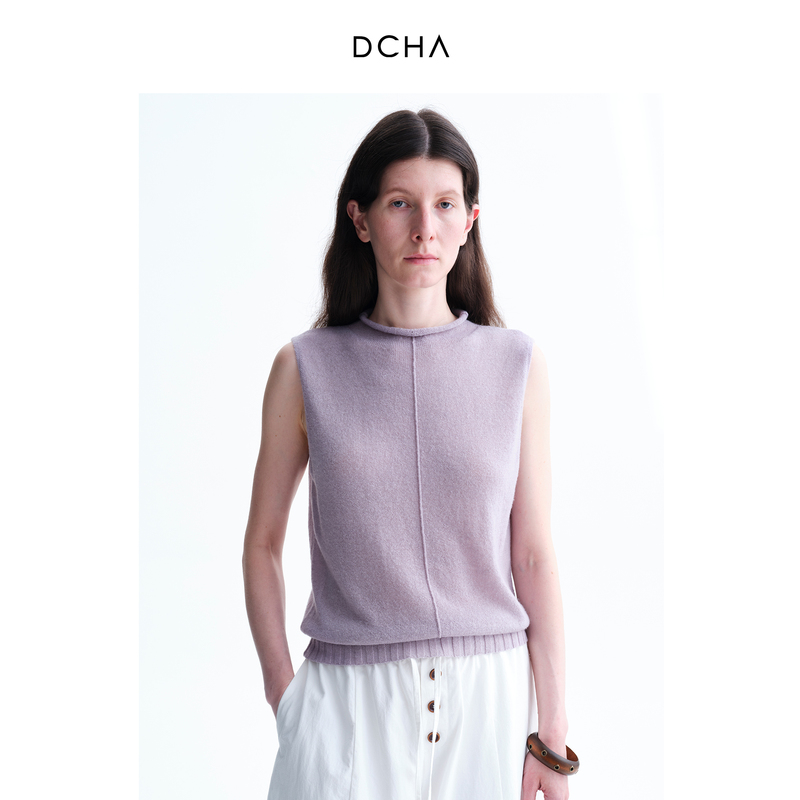 Dcha Lightweight Mohair Wool Blend Sleeveless Knitted Half-High Collar Vest Dcha Lightweight Mohair Wool Blend Sleeveless Knitted Half-High Collar Vest